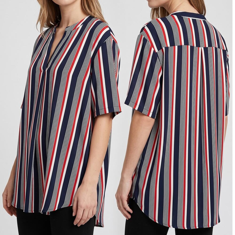Cato 22/24W Short Sleeve Striped Top Red Black Polyester Spandex